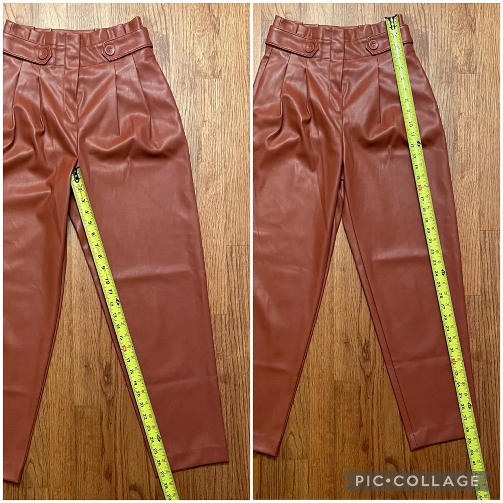 NWOT Ann Taylor The Faux Leather Paperbag Ankle Pants in Morrocan Spice Size 00 - Picture 14 of 15